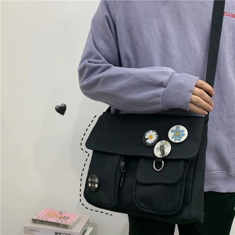 2022 New Retro Canvas Bag Men and Women Messenger Bags Style Crescent Chain Underarm Shoulder Bags High Quality Square Solid DIY