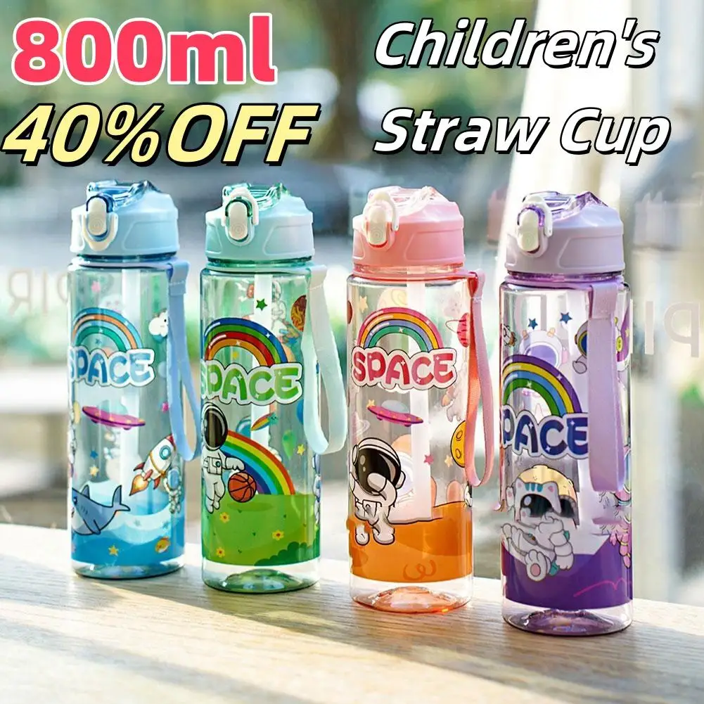 Детская соломенная чашка мультяшный астронавт для воды похлопывающая крышка