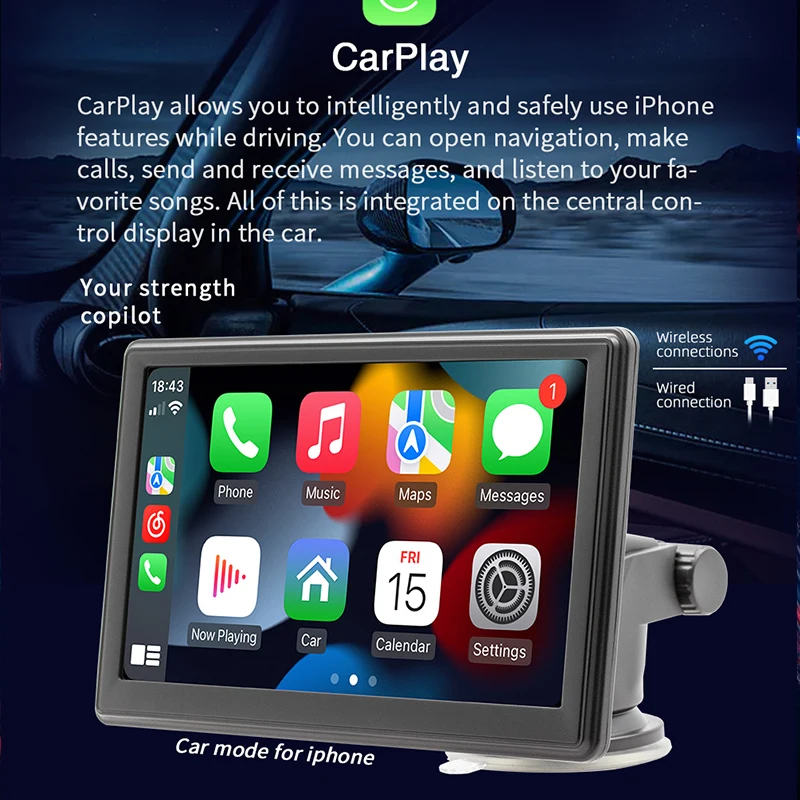 Фото Беспроводная Wi-Fi навигация Carplay, Интернет-экран, Android, авто, 7-дюймовый сенсорный экран, автомобильный MP5 видеоплеер, Автомобильная камера зад... №2