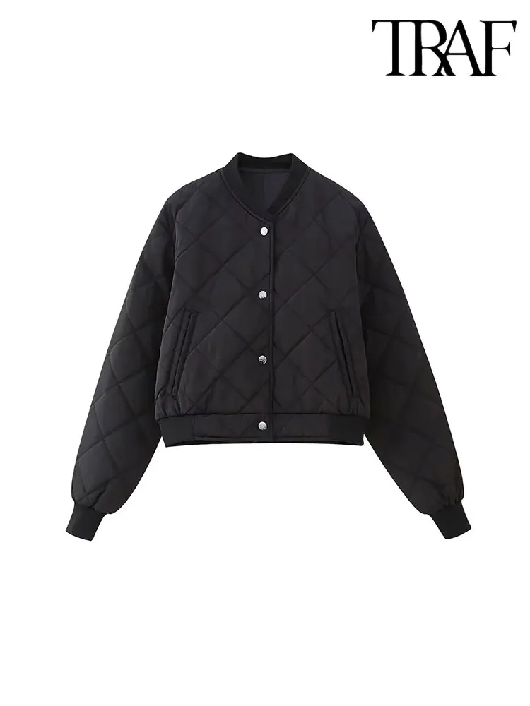 

TRAF 2023 Autumn Women's Bomber Jacket Cotton Jackets Coat Long Sleeve With Pockets Short Coats Street Casual In Outerwears