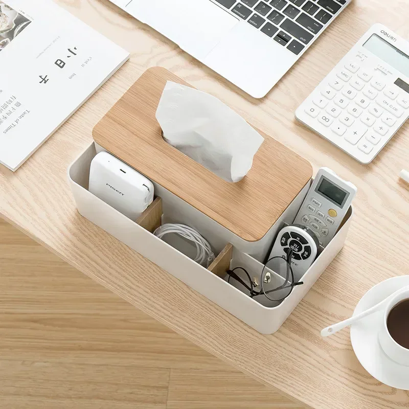 

Bamboo Slot Tissue Phone Box Multi-functional With Plastic Holder Cover Wooden Storage Accessories Kitchen Home Container