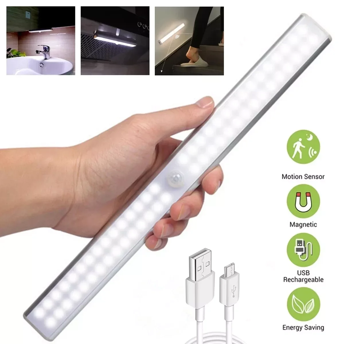 

2022New LED Night Light Motion Sensor Wireless USB Rechargeable 20 30 40 50cm Night lamp For Kitchen Cabinet Wardrobe Lamp Bedro