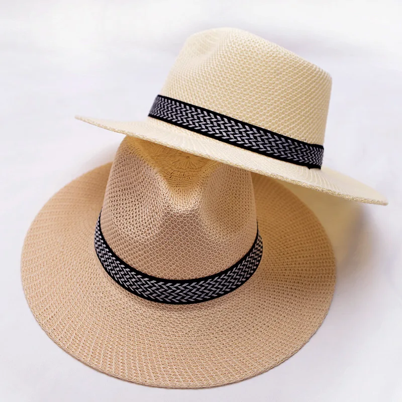 

Hot Fashion Men's Summer Sun Hat Middle-aged Men Large Brim Jazz Top Cap Sunscreen Straw Hat Casual Unisex Beach Dad Panama Hat