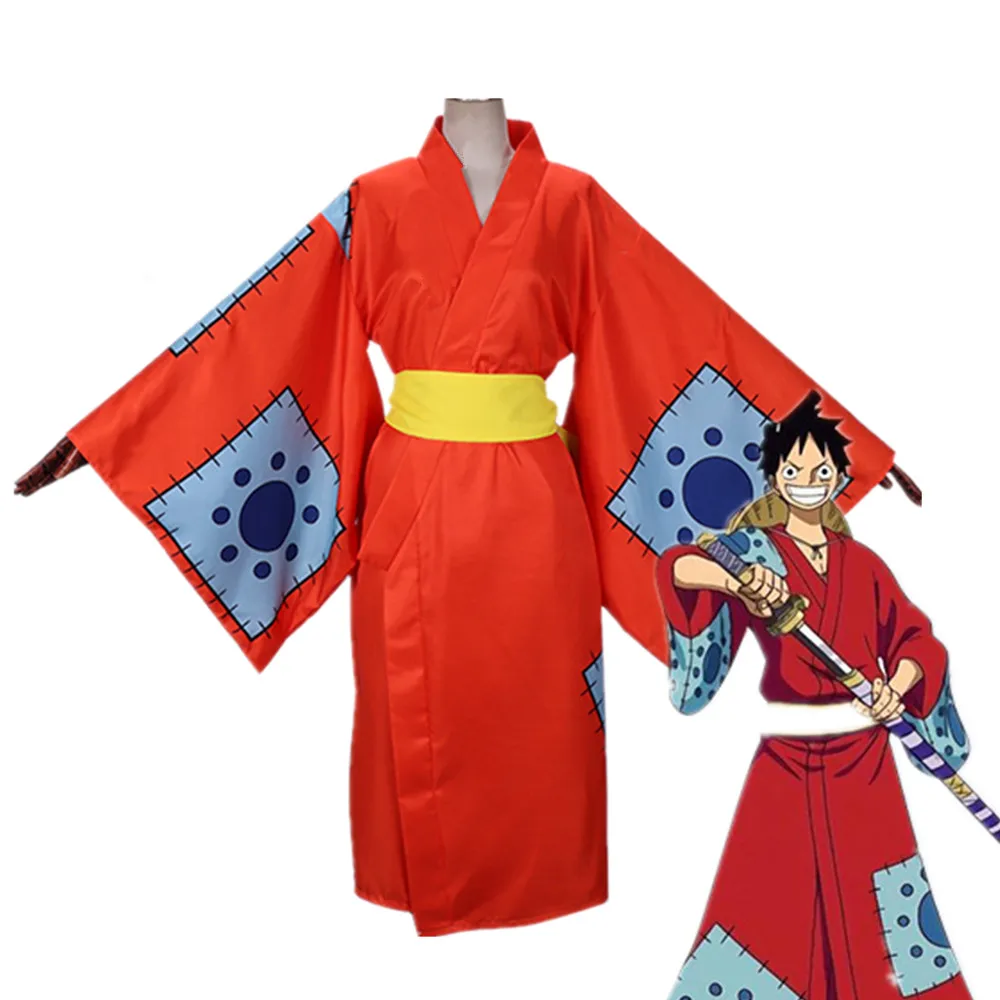 

Anime One Piece Monkey D. Luffy Cosplay Costume Pirate Hunter Men Kimono Halloween Party Uniform Red Trench Coat Suit