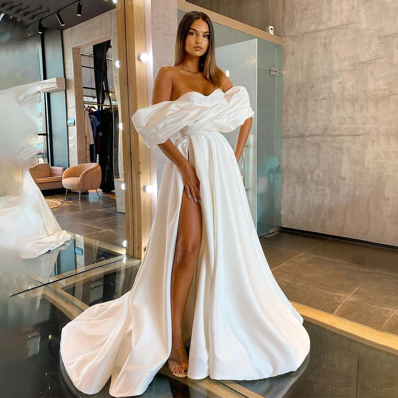 

Newest Off Should Wedding Dress Pleat Puff Sleeve Robe De Mariee Sweetheart Trouwjurk Gorgeous Sukienka Na Wesele Brautkleid