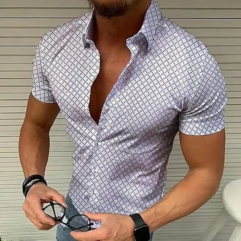 Mens Oversized White Plaid Shirt 2023 Summer New Short Sleeve Hawaiian Shirts Trendyol Men Luxury Beach Shirts Camisas De Hombre