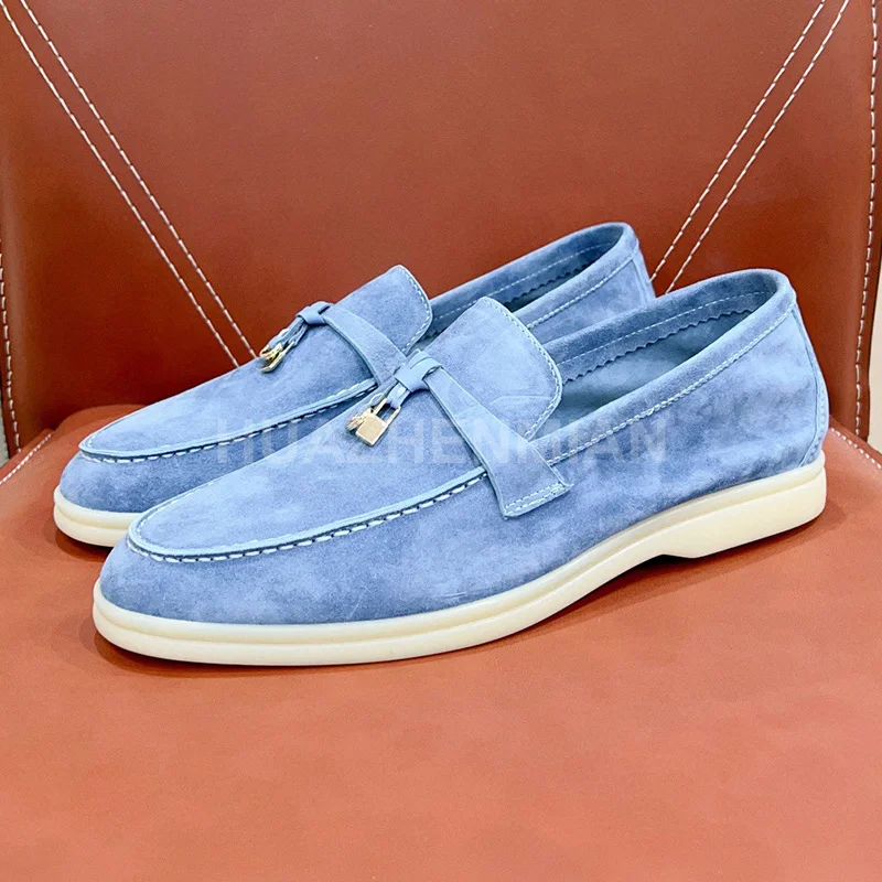 

Повседневные туфли в стиле унисекс, демисезонные замшевые однотонные туфли из коровьей кожи, с металлическим верхом, с круглым носком, на плоской подошве, лаконичные универсальные лоферы