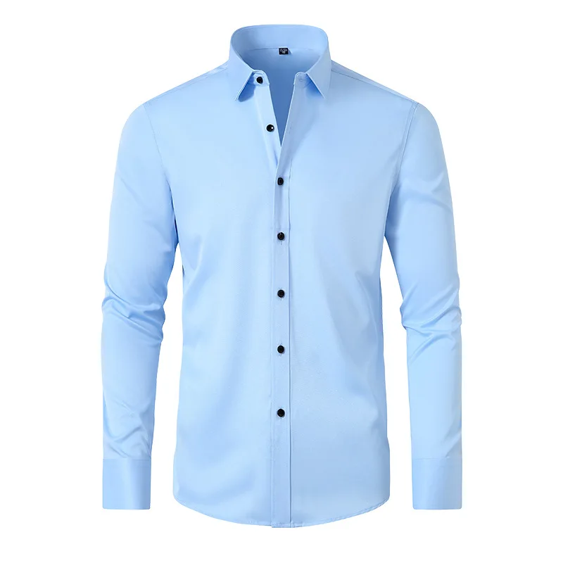 

6XL 2023Spring and Autumn New Men's Shirt Fashion No Iron Fitted Luxury Solid Large Sleeves Elastic Business Casual Versatile