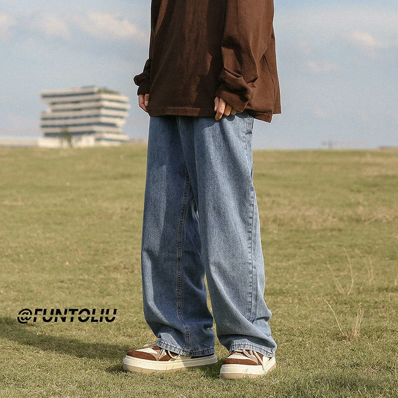 4 Colors Baggy Jeans Men Fashion Oversized Casual Wide Leg Jeans Men Streetwear Hip Hop Loose Straight Denim Pants Mens Trousers