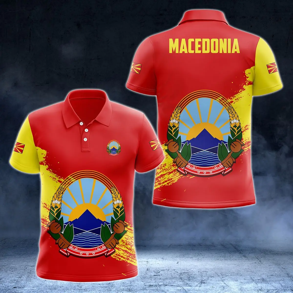 

North Macedonia Emblem Graphic Customized Polo Shirts Summer Casual Streetwear Men's Fashion Loose Jersey Plus Size Sportswear