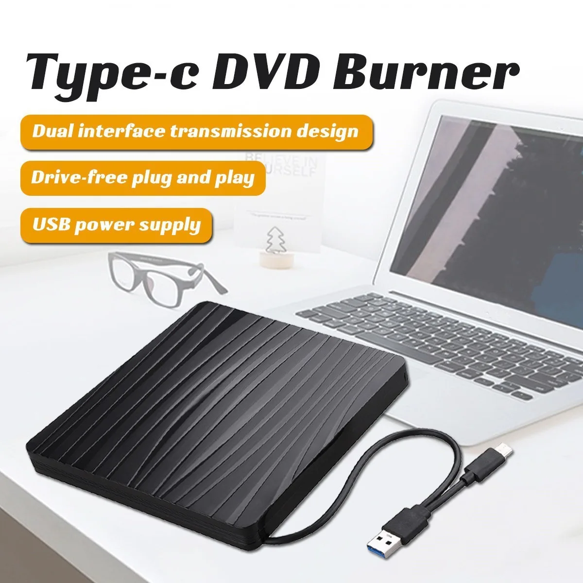 

USB 3.0+Type C External DVD Drive CD DVD-RW Player Rewriter Writer