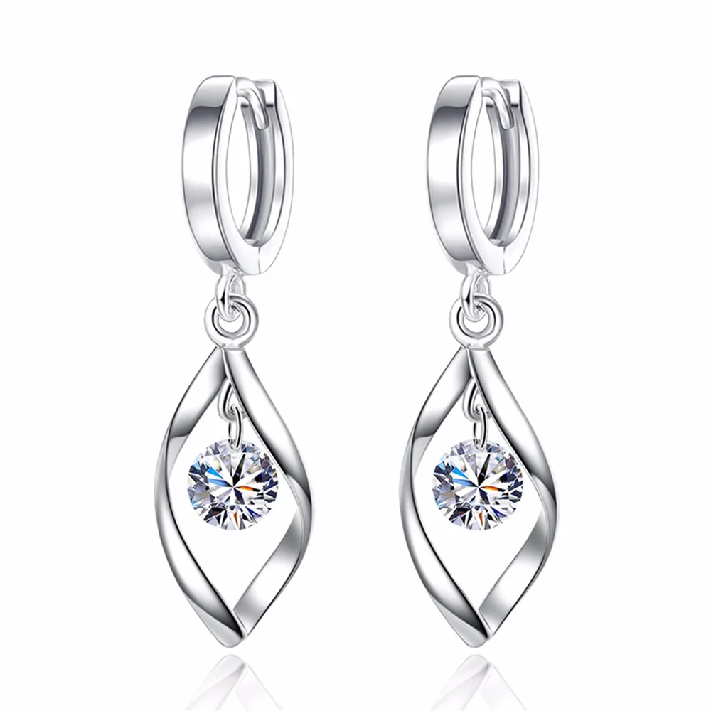 

Silver Color Zircons Gold Ear Buckle white Hoop Earring Water Drop Earring Fashion Jewelry