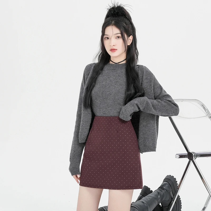 Юбка Женская шерстяная в горошек с завышенной талией трапециевидная