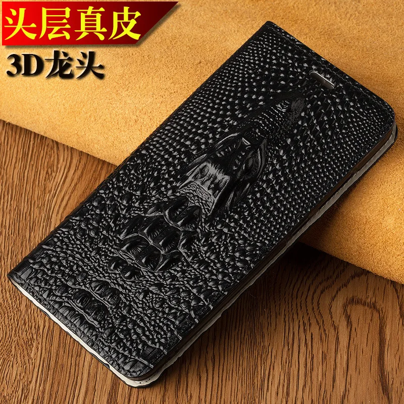 Leather Flip 3d Phone Case For Huawei P50 P40 P30 Mate 40 30 20 20x Nova 8 7 Nova8 Pro Plus Cover Cowhide Dragon Head Wallet Bag