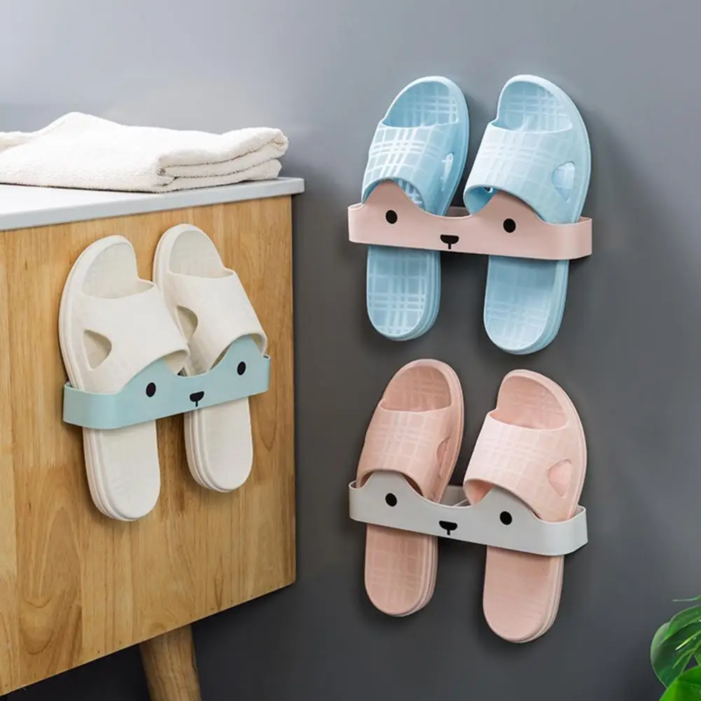 

Shoes Hanger Useful Self Adhesive Punch-free Sticky Wall Mounted Slippers Hanger for Bathroom Slippers Shelf Slippers Rack