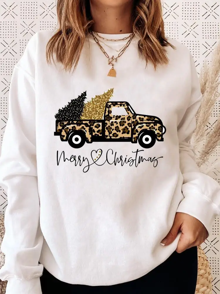 

Leopard Truck Lovely Style Women Merry Christmas Fashion Clothes Clothing Festival Graphic Pullover Cartoon Female Sweatshirts