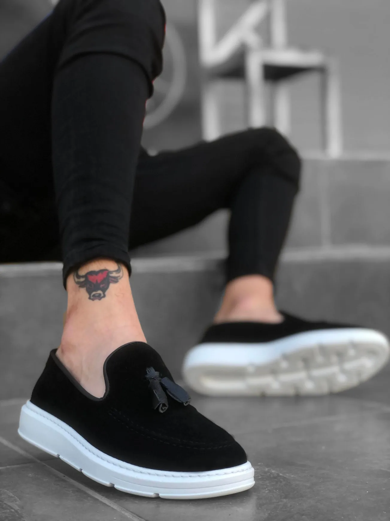 

BOA Day Classic Corcik Male Shoes Suede Black Color White Sole Tassels Original Design Young Style Stylish Fashion Summer Fall BA0005