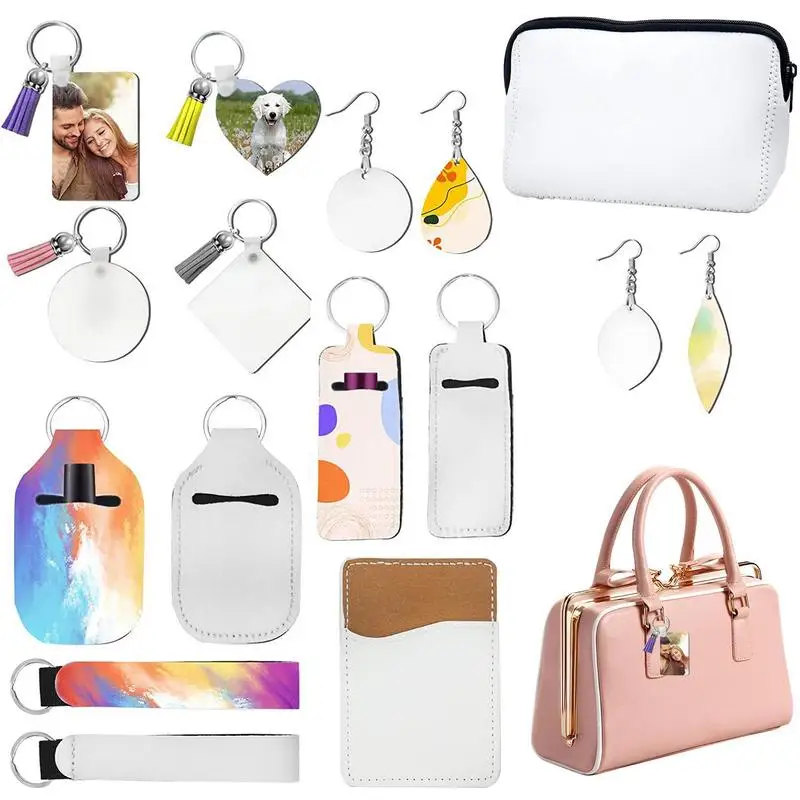 

Набор «сделай сам» для сублимации, двусторонние сублимационные изделия, 32 шт., «сделай сам», пустые серьги-брелоки, сумки для макияжа для тер...