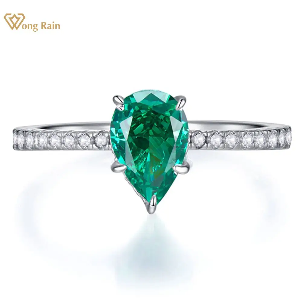 

Wong Rain 100% 925 Sterling Silver Crushed Ice Cut Emerald High Carbon Diamonds Gemstone Fine Jewelry Wedding Engagement Ring