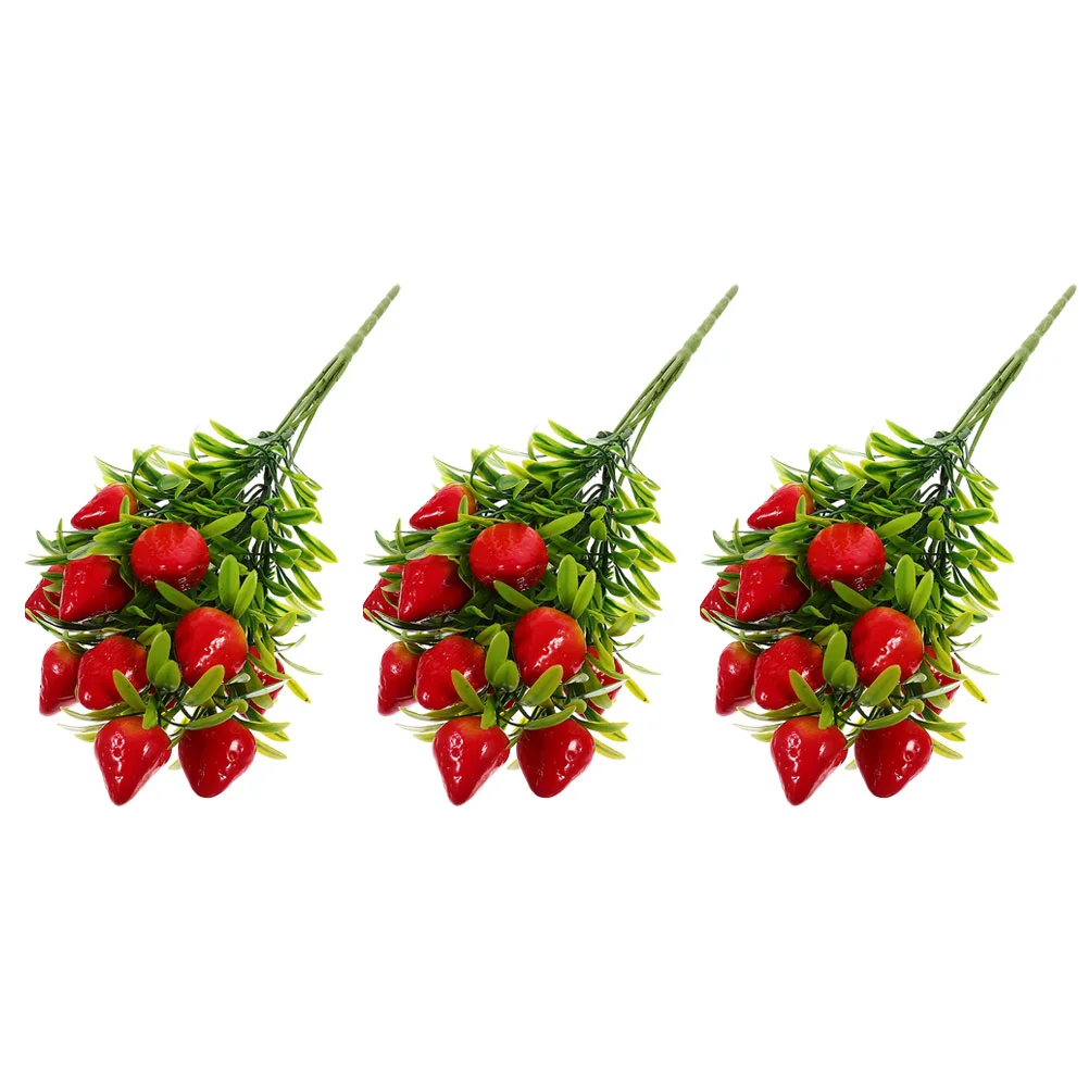 

3 Pcs Simulated Strawberry Fake Fruit Branches Bouquet Stems Outdoor Artificial Plants Vase Filling Decors Pvc Plastic