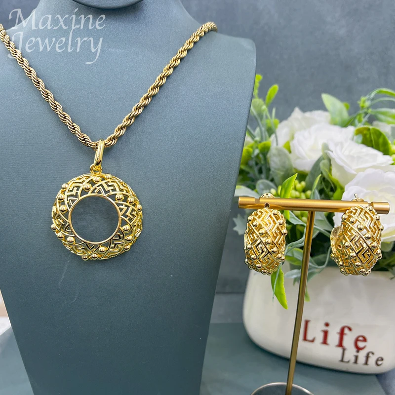 

ouro 24k racelet For Women Jewelry Set Craft Delicate Gold Plated Necklace Earrings Ring Gift Party