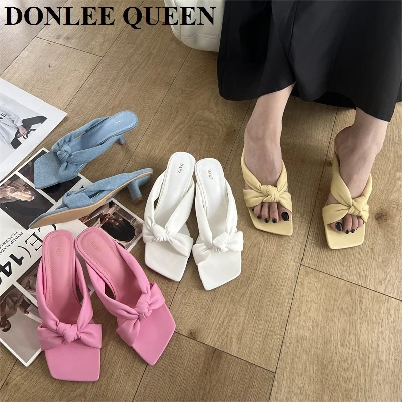 

2023 Fashion Denim Blue Sandals Slippers Women High Heels Flip Flops Soft Comfortable Dress Shoes Brand Outdoor Flip Flops Mujer