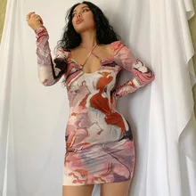 Vestido ajustado de manga larga para mujer, prenda Sexy con estampado de glúteos, escote cuadrado, para noche, cumpleaños y Club (3)