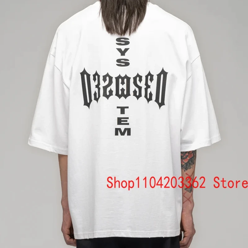 Лето 2024 свободная белая футболка 032c с короткими рукавами и английским буквенным