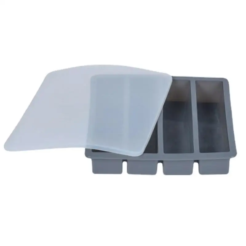 

Ice Cube Tray With Lid Rectangle 4-Grid Silicone Ice Cube Tray With Lid Ice Tray For Freezer Easy Release Ice Mold Maker For