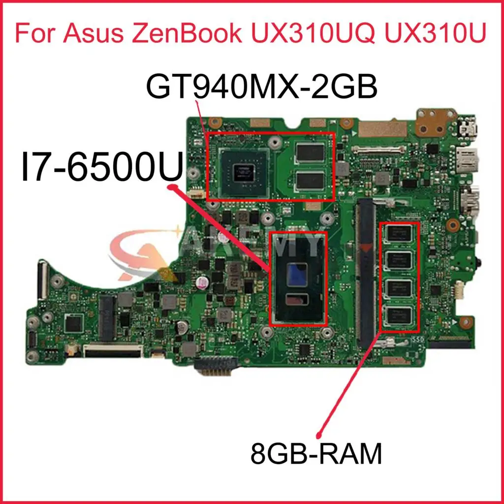 

UX310UV original mainboard for ASUS ZenBook UX310UQ UX310U with 8GB-RAM I7-6500U GT940MX-2GB Laptop motherboard