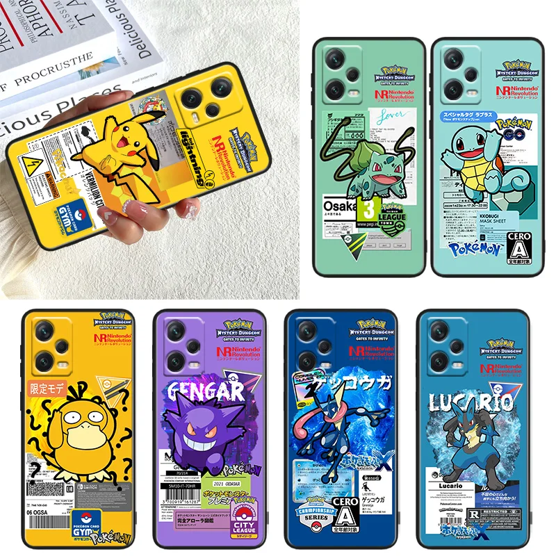

Pikachu Pokemon Phone Case For Xiaomi Redmi Note 11E 11T 11S 10T 10S 9S 9T 8T 7 Pro Plus Lite Max Black Cover