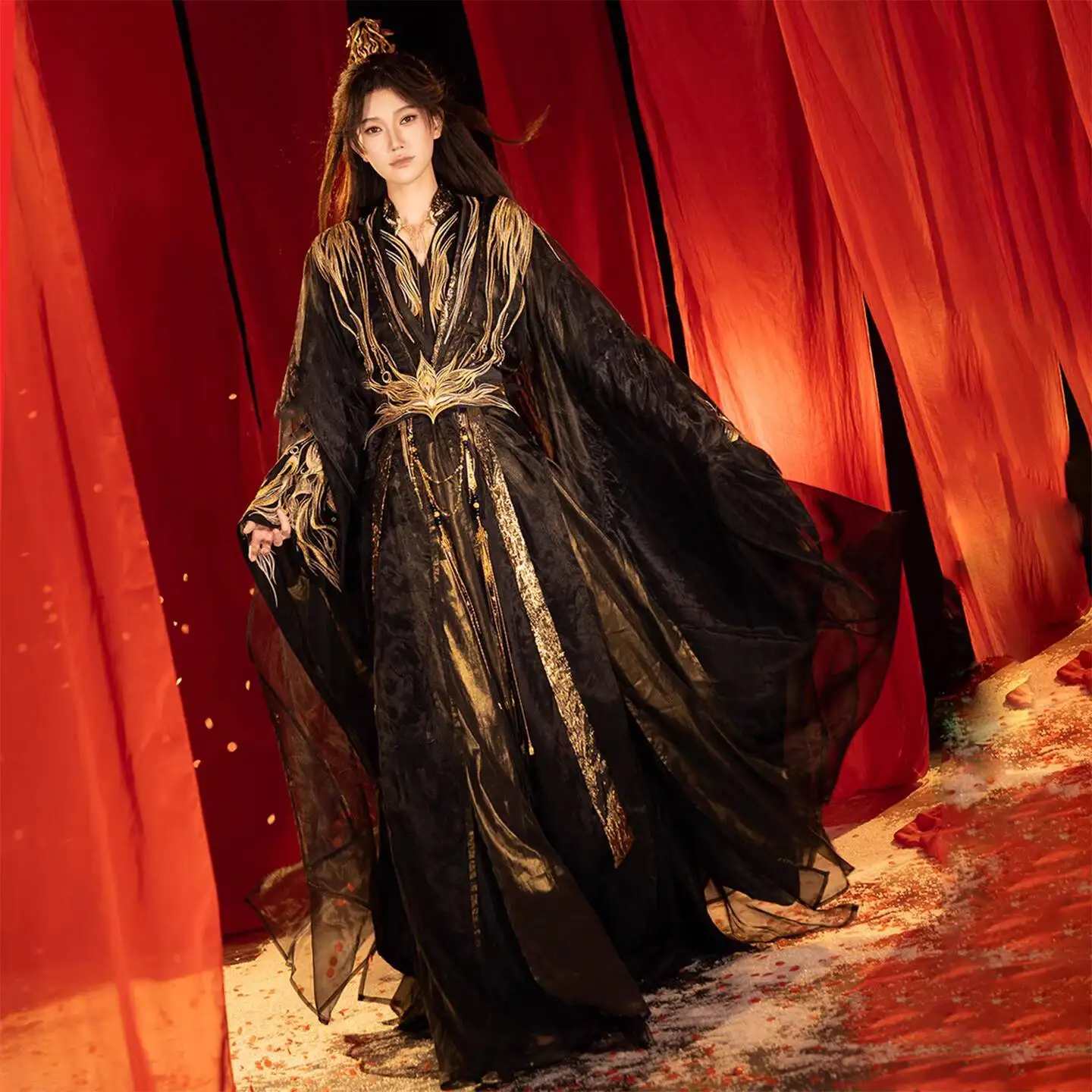 Фото Новый Hanfu для женщин Fiesta карнавал Хэллоуин Cos косплей не со шлейфом небольшой воротник-стойка тяжелая промышленность вышивка Xianxia древний №1