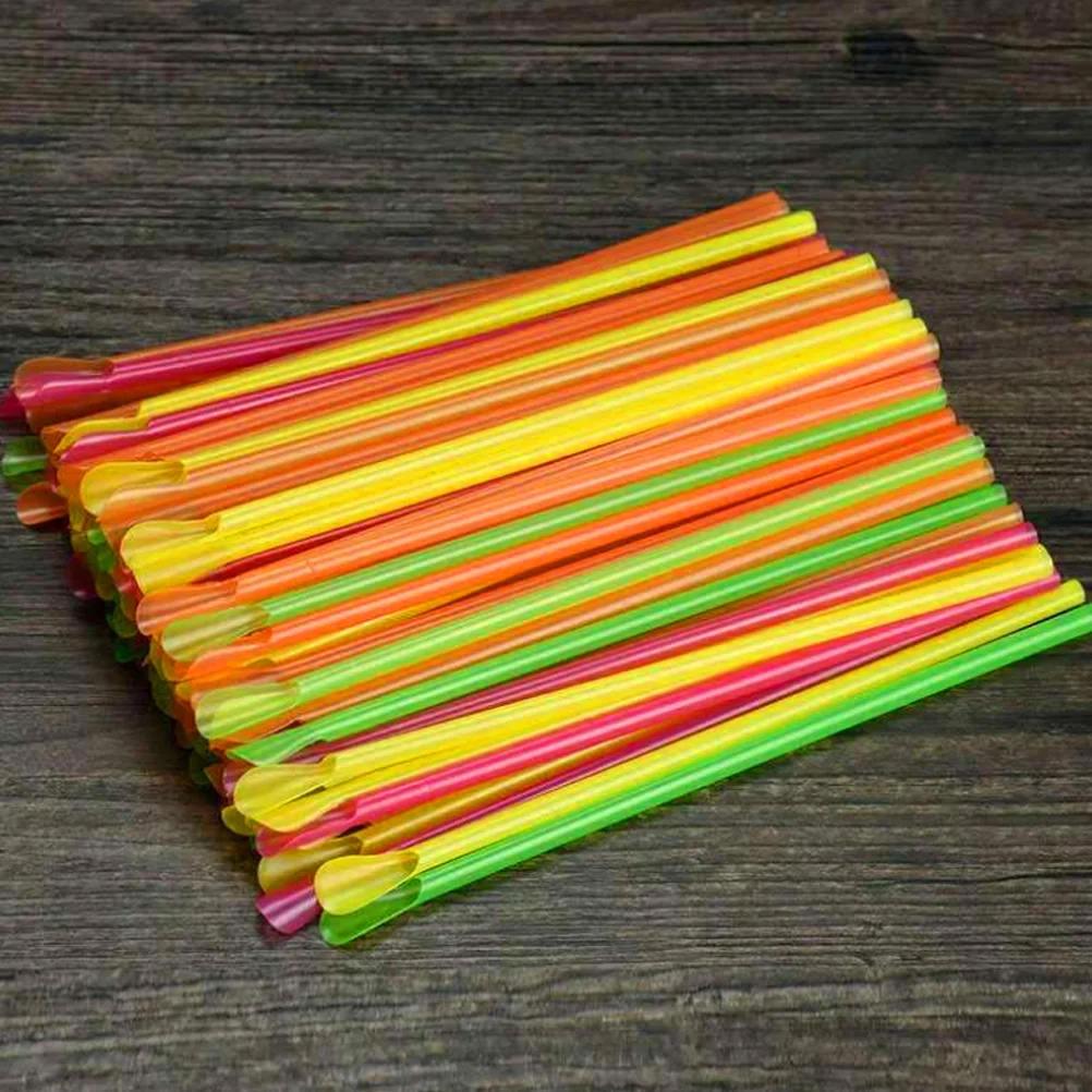 

150pcs Disposable Spoon Straws Dual Use Drinking Spoon Straw for Milkshakes Shaved Ice (Mixed Color)
