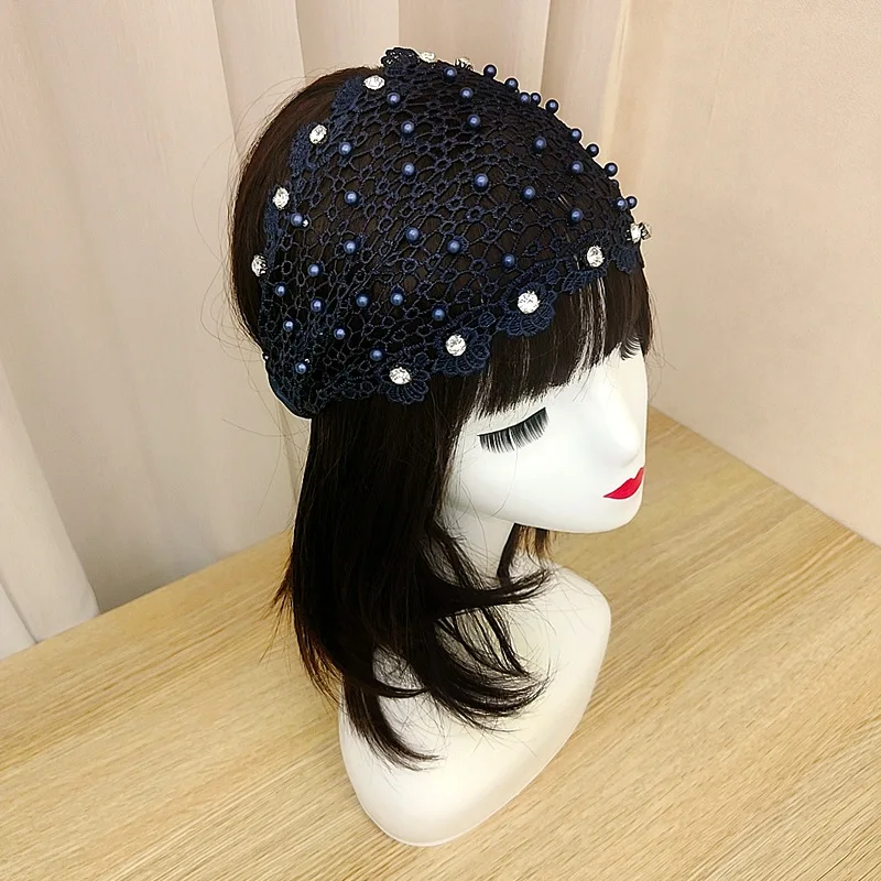 

Women Retro Fashion Headband Beading Flower Headband Jacquard Wide-Brimmed Floral Hairband Headgear Accessories