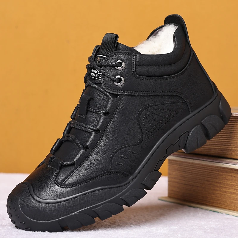

Winter Men Boots lace up Plush Warm Men's Snow Boots Autumn Leather Outdoor Men Ankle Boots lace up Man Motorcycle Boots