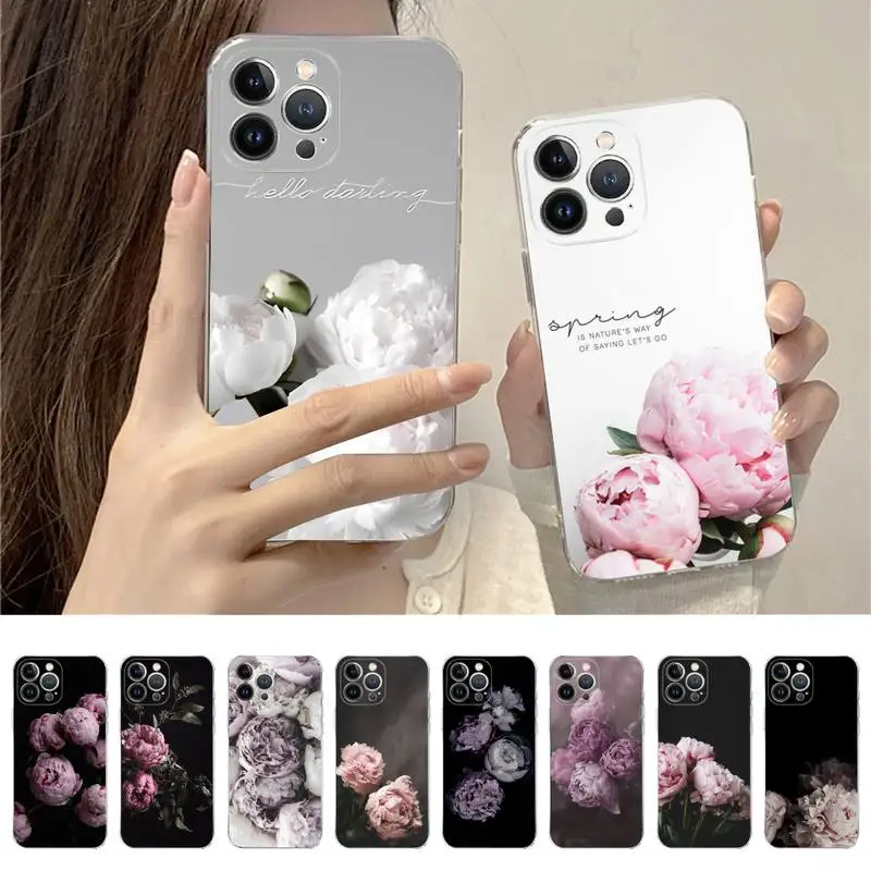 

Peonies beautiful flower Phone Case For iPhone 14 11 12 13 Mini Pro XS Max Cover 6 7 8 Plus X XR SE 2020 Funda Shell