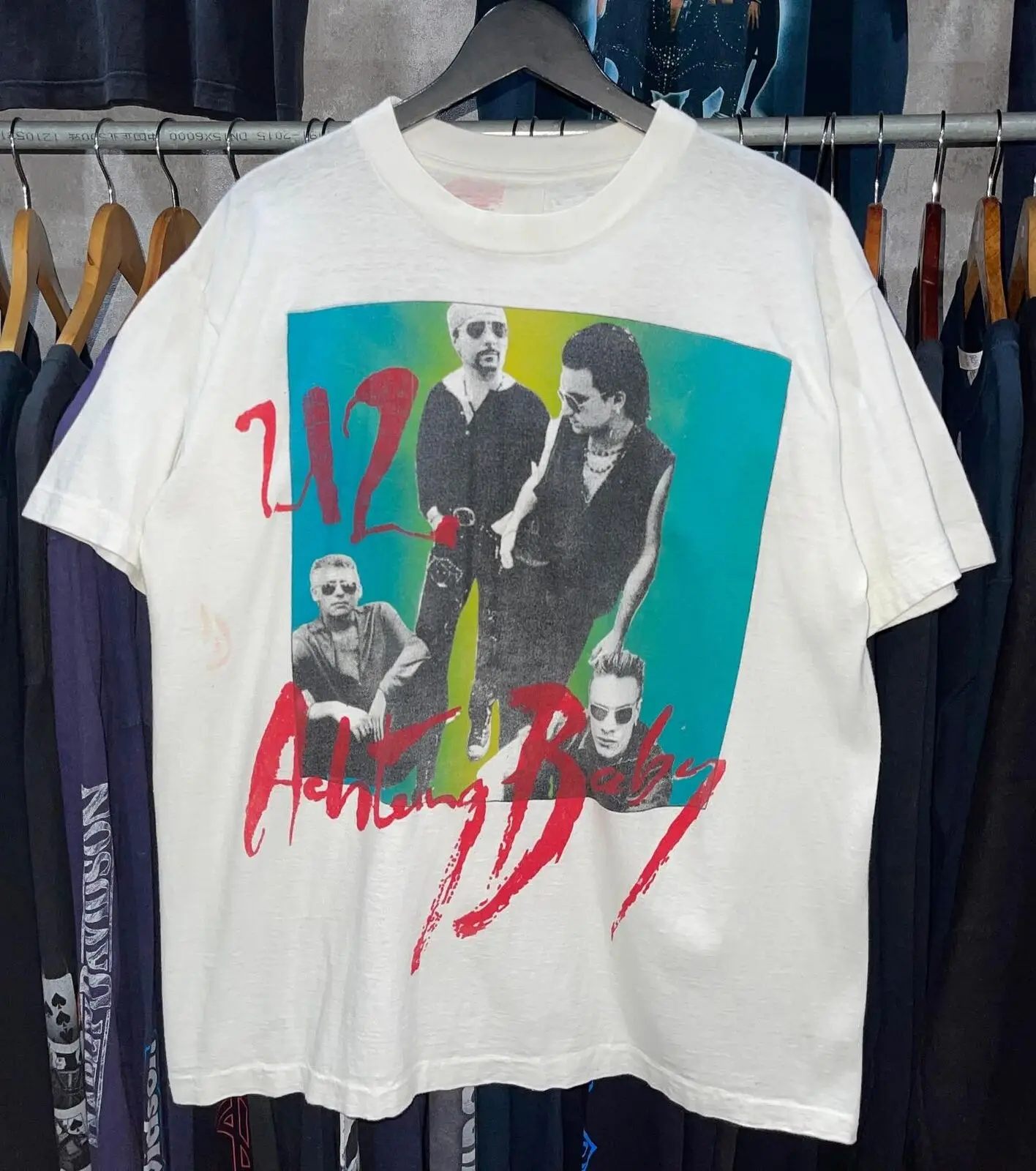 Reprint Vtg 1992 U2 Achtung Baby Zoo Tour белая футболка с коротким рукавом NH13309