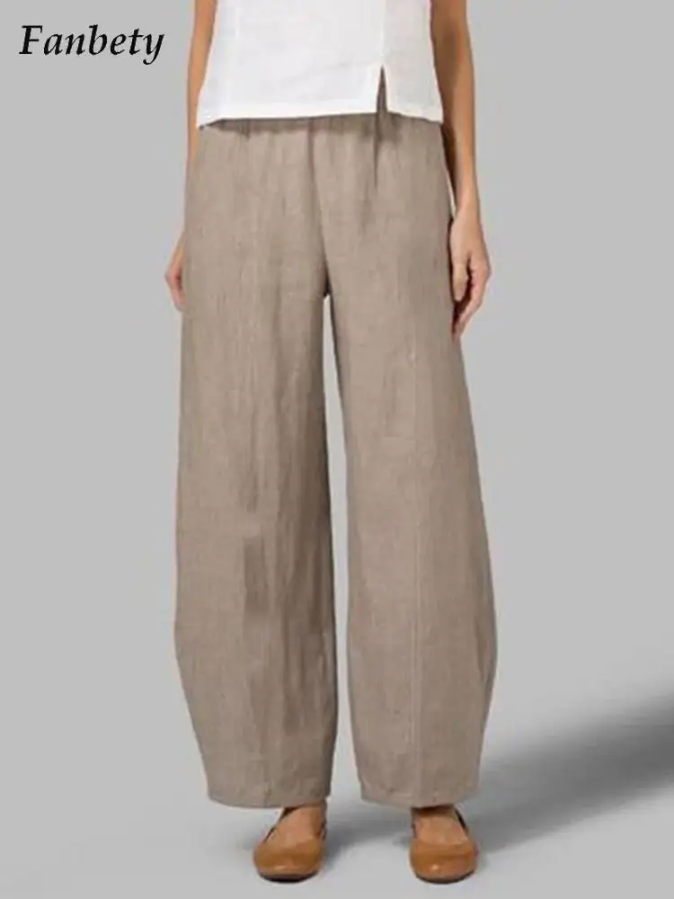 

Women Vintage Straight Loose Beach Trousers Summer Office Fashion Sweatpants Pants Ladies Casual Cotton Linen Pants Streetwear