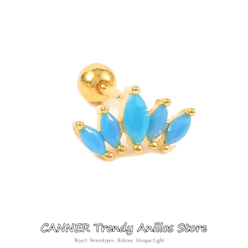 

Женские серьги CANNER из стерлингового серебра 925 пробы с бирюзовым цирконием и хрящевой фианитом, шпильки для ушей с короной и завиткой, ювели...