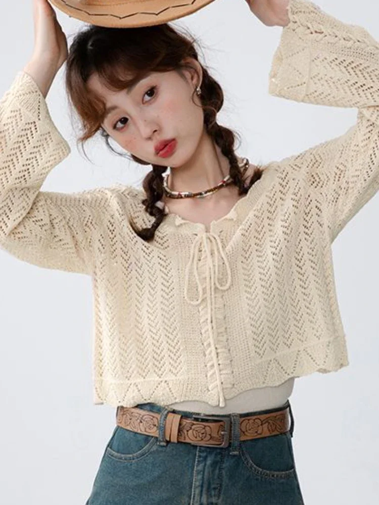 Солнцезащитный кардиган женский ажурный ленивый укороченный милый верхняя