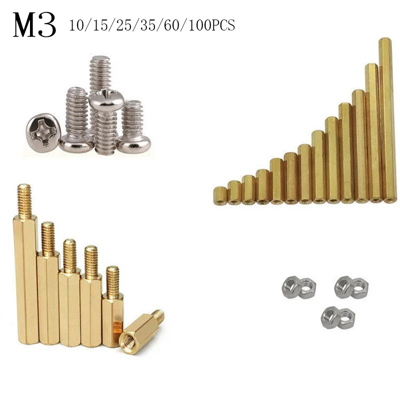 

10-100PCS Stainles Steel Screws Stainles Steel Nuts Metric Threaded Hexagonal Brass Column Double Pass/Single Head
