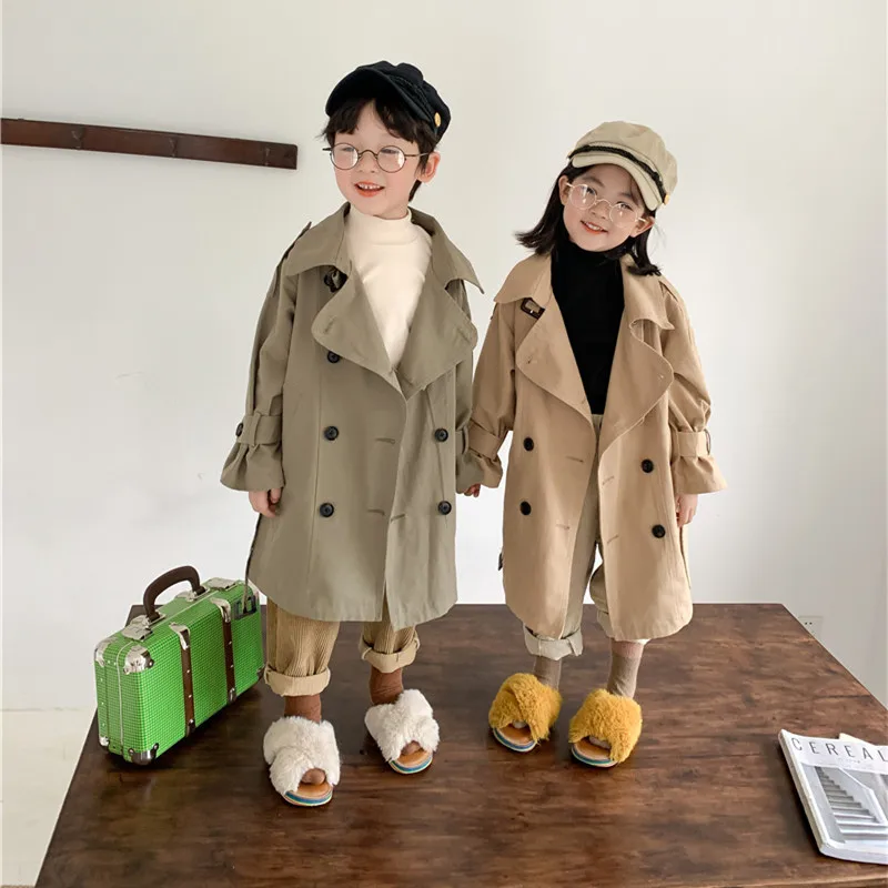 

Big Toddler Kids Girls Windbreaker Trench Coat Fall Children And 2-7 Collar Autumn Long Boys Fashion Outerwear Years Turn-down