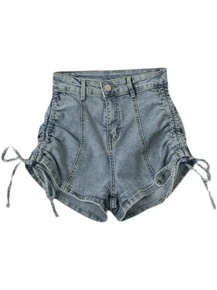 Летние шорты джинсы с высокой талией женские джинсовые винтажные обтягивающие