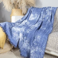 ins nordic morandi tie dye indigo sofa blanket cover thin cotton air conditioning blanket for beds lunch leisure blanket shawl