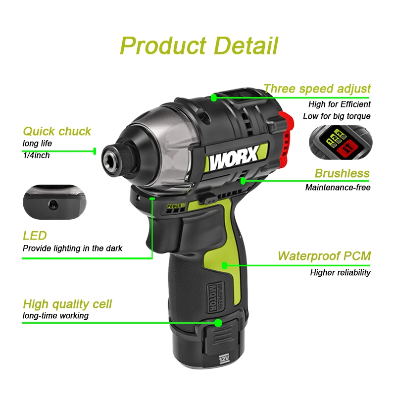 Шуруповерт ударный Worx WU132 бесщеточный 3300 нм об/мин