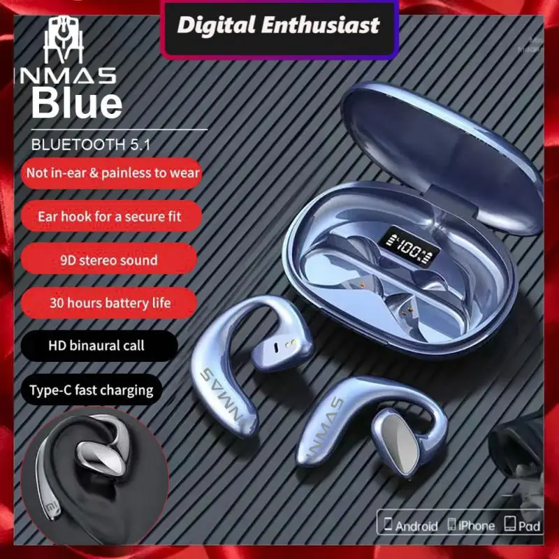 

Waterproof Wireless Headset With Charger Box Surround Sound Air Conduction Headphones Noise Cancelling Earphones