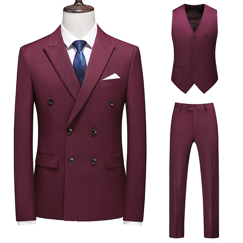 

Men Boutique Suits Sets Double Breasted Groom Wedding Dress Suits Male Formal Wear Business Casual Jackets+Pants+Vests 3 P 6XL