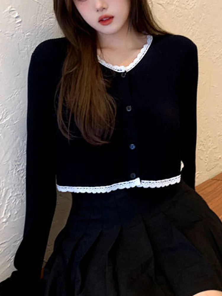 

Crop Top Women Knitted Sweater Ladies Fall Warm Cardigan Female Single Breasted Long Sleeve Knitwear Sueter Feminino Tricot