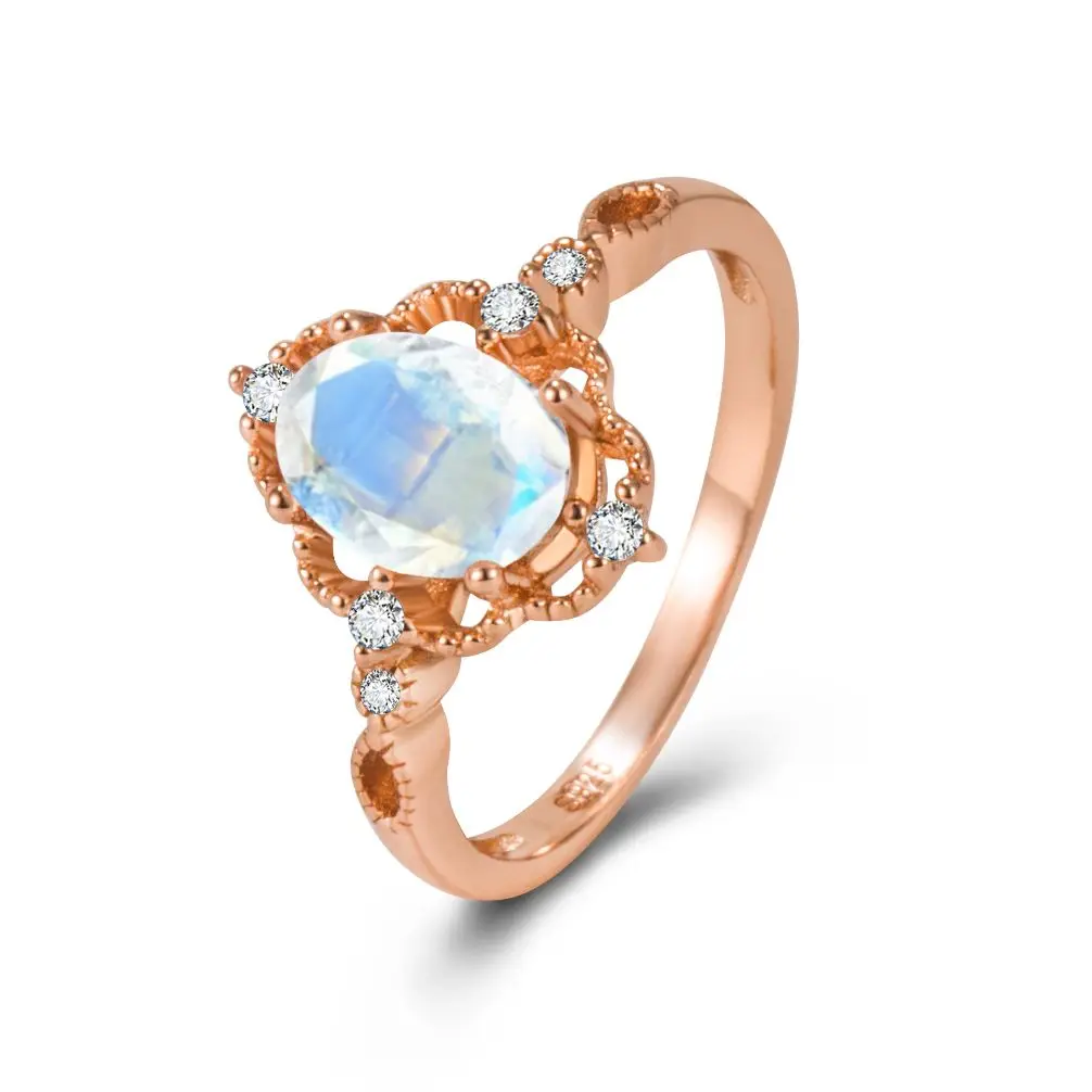 

Красивое кольцо из розового золота с лунным камнем Женское Обручальное кольцо из натурального серебра с лунным камнем
