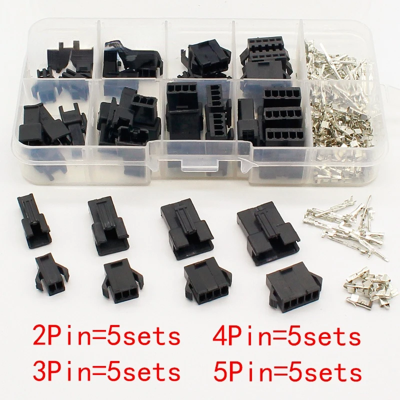 

SM2.54 Kits 20 sets Kit in box 2p 3p 4p 5p 2.54mm Pitch Female and Male Header Connectors Adaptor